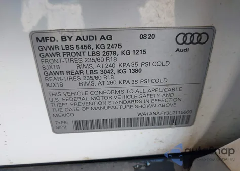 2020 Audi Q5 Premium 45 Tfsi Quattro S Tronic from USA, damaged, VIN WA1ANAFY3L2115669